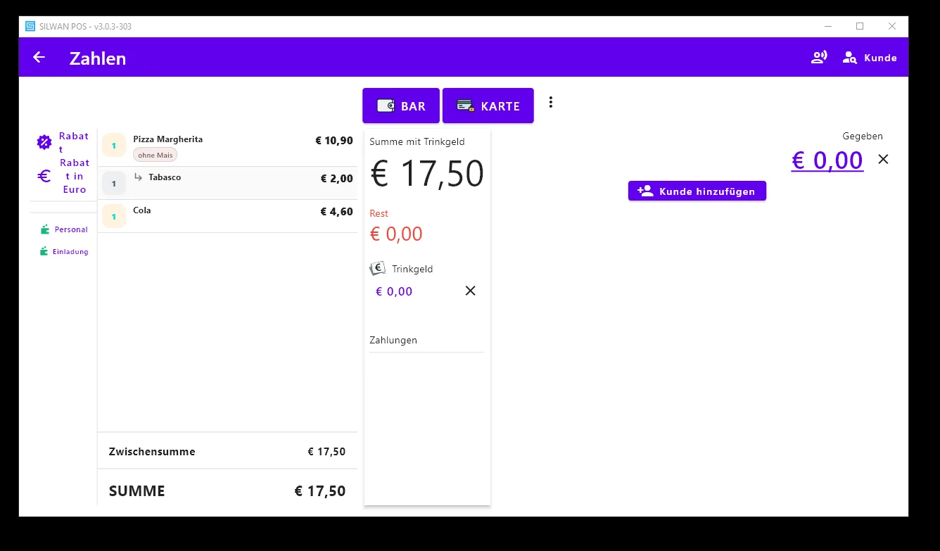 Gegeben & Restgeld